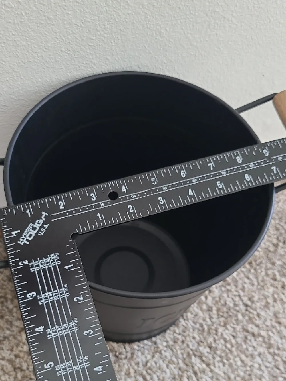 Black Metal Ice Bucket with Wooden Handle Accents Farmhouse